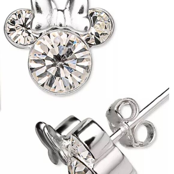 NWT Minnie Mouse Clear Crystal Stud in Sterling Silver with Bonus Trinket Box - Picture 5 of 7